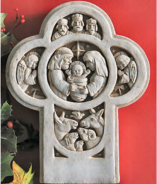 Nativity Cross Wall Hanging Sculpture Embodying Scene